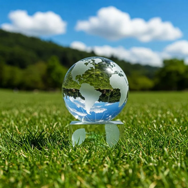 Reflective glass globe in a field